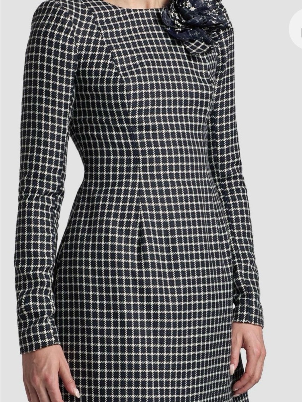 Badgley Mischka Navy Plaid Fitted Mini Dress